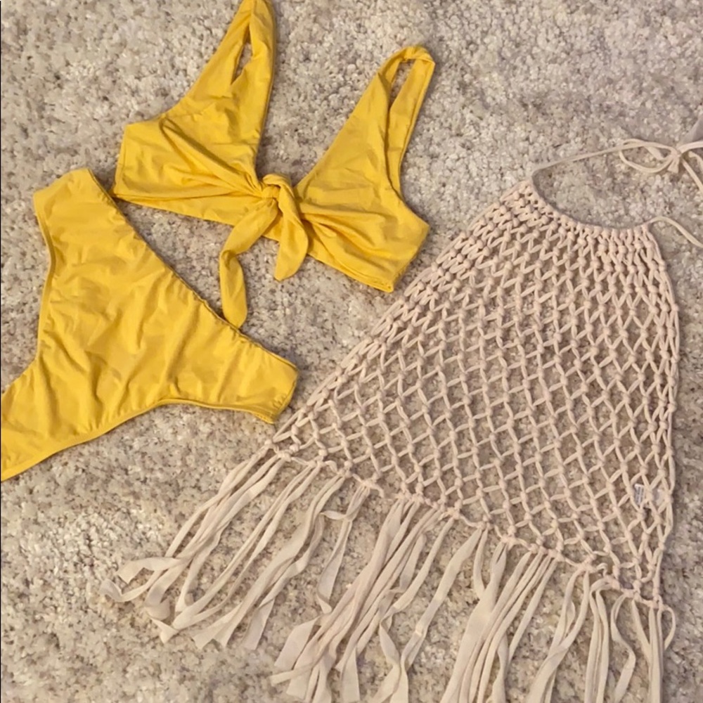 Swimsuit thong set with knitted halter top